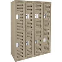 Clean Line Lockers, 2 -tier, Bank of 4, 48" x 15" x 72", Steel, Beige, Rivet (Assembled), Perforated Absolute Business Supply