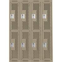 Clean Line Lockers, 2 -tier, Bank of 4, 48" x 15" x 72", Steel, Beige, Rivet (Assembled), Perforated Absolute Business Supply
