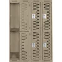 Clean Line Lockers, 2 -tier, Bank of 4, 48" x 15" x 72", Steel, Beige, Rivet (Assembled), Perforated Absolute Business Supply