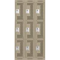 Casiers Clean Line, 3 niveaux, Bloc de 3, 36" x 12" x 72", Acier, Beige, Rivet (assembl&eacute;), Perfor&eacute; Absolute Business Supply