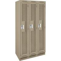 Clean Line Lockers, Bank of 3, 36" x 12" x 76", Steel, Beige, Rivet (Assembled), Perforated Absolute Business Supply