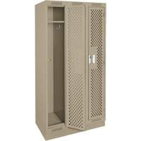 Clean Line Lockers, Bank of 3, 36" x 12" x 76", Steel, Beige, Rivet (Assembled), Perforated Absolute Business Supply