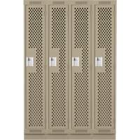 Clean Line Lockers, Bank of 4, 48" x 12" x 76", Steel, Beige, Rivet (Assembled), Perforated Absolute Business Supply