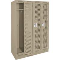 Clean Line Lockers, Bank of 4, 48" x 12" x 76", Steel, Beige, Rivet (Assembled), Perforated Absolute Business Supply