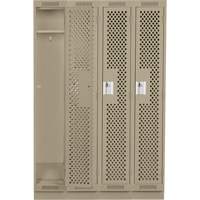 Clean Line Lockers, Bank of 4, 48" x 12" x 76", Steel, Beige, Rivet (Assembled), Perforated Absolute Business Supply