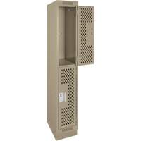 Clean Line Lockers, 2 -tier, 12" x 18" x 76", Steel, Beige, Rivet (Assembled), Perforated Absolute Business Supply