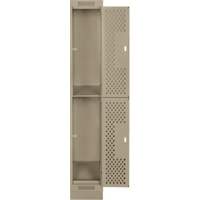 Clean Line Lockers, 2 -tier, 12" x 18" x 76", Steel, Beige, Rivet (Assembled), Perforated Absolute Business Supply