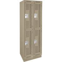Clean Line Lockers, 2 -tier, Bank of 2, 24" x 18" x 76", Steel, Beige, Rivet (Assembled), Perforated Absolute Business Supply