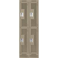 Clean Line Lockers, 2 -tier, Bank of 2, 24" x 18" x 76", Steel, Beige, Rivet (Assembled), Perforated Absolute Business Supply
