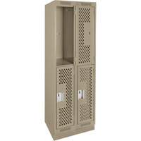 Clean Line Lockers, 2 -tier, Bank of 2, 24" x 18" x 76", Steel, Beige, Rivet (Assembled), Perforated Absolute Business Supply