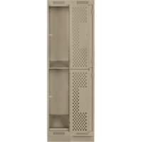 Clean Line Lockers, 2 -tier, Bank of 2, 24" x 18" x 76", Steel, Beige, Rivet (Assembled), Perforated Absolute Business Supply