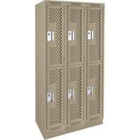 Clean Line Lockers, 2 -tier, Bank of 3, 36" x 18" x 76", Steel, Beige, Rivet (Assembled), Perforated Absolute Business Supply