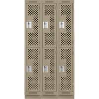 Clean Line Lockers, 2 -tier, Bank of 3, 36" x 18" x 76", Steel, Beige, Rivet (Assembled), Perforated Absolute Business Supply