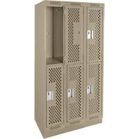 Clean Line Lockers, 2 -tier, Bank of 3, 36" x 18" x 76", Steel, Beige, Rivet (Assembled), Perforated Absolute Business Supply