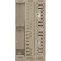 Clean Line Lockers, 2 -tier, Bank of 3, 36" x 18" x 76", Steel, Beige, Rivet (Assembled), Perforated Absolute Business Supply