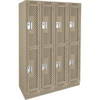 Clean Line Lockers, 2 -tier, Bank of 4, 48" x 18" x 76", Steel, Beige, Rivet (Assembled), Perforated Absolute Business Supply
