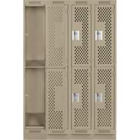 Clean Line Lockers, 2 -tier, Bank of 4, 48" x 18" x 76", Steel, Beige, Rivet (Assembled), Perforated Absolute Business Supply