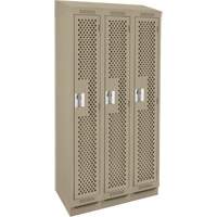 Clean Line Lockers, Bank of 3, 36" x 18" x 82", Steel, Beige, Rivet (Assembled), Perforated Absolute Business Supply