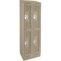 Clean Line Lockers, 2 -tier, Bank of 2, 24" x 15" x 82", Steel, Beige, Rivet (Assembled), Perforated Absolute Business Supply