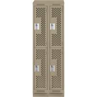 Clean Line Lockers, 2 -tier, Bank of 2, 24" x 15" x 82", Steel, Beige, Rivet (Assembled), Perforated Absolute Business Supply