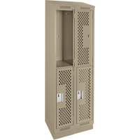 Clean Line Lockers, 2 -tier, Bank of 2, 24" x 15" x 82", Steel, Beige, Rivet (Assembled), Perforated Absolute Business Supply