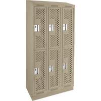 Clean Line Lockers, 2 -tier, Bank of 3, 36" x 15" x 82", Steel, Beige, Rivet (Assembled), Perforated Absolute Business Supply