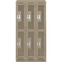 Clean Line Lockers, 2 -tier, Bank of 3, 36" x 15" x 82", Steel, Beige, Rivet (Assembled), Perforated Absolute Business Supply