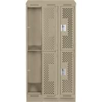 Clean Line Lockers, 2 -tier, Bank of 3, 36" x 15" x 82", Steel, Beige, Rivet (Assembled), Perforated Absolute Business Supply