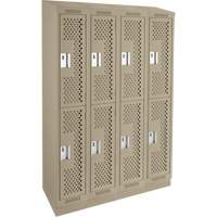 Clean Line Lockers, 2 -tier, Bank of 4, 48" x 15" x 82", Steel, Beige, Rivet (Assembled), Perforated Absolute Business Supply
