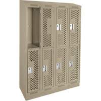 Clean Line Lockers, 2 -tier, Bank of 4, 48" x 15" x 82", Steel, Beige, Rivet (Assembled), Perforated Absolute Business Supply
