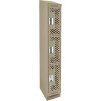 Clean Line Lockers, 3 -tier, 12" x 15" x 82", Steel, Beige, Rivet (Assembled), Perforated Absolute Business Supply