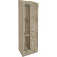 Casiers Clean Line, 3 niveaux, Bloc de 2, 24" x 18" x 82", Acier, Beige, Rivet (assembl&eacute;), Perfor&eacute; Absolute Business Supply