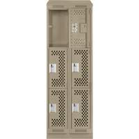 Casiers Clean Line, 3 niveaux, Bloc de 2, 24" x 18" x 82", Acier, Beige, Rivet (assembl&eacute;), Perfor&eacute; Absolute Business Supply