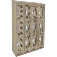 Clean Line Lockers, 3 -tier, Bank of 4, 48" x 18" x 82", Steel, Beige, Rivet (Assembled), Perforated Absolute Business Supply