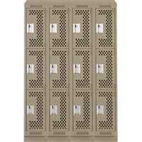 Clean Line Lockers, 3 -tier, Bank of 4, 48" x 18" x 82", Steel, Beige, Rivet (Assembled), Perforated Absolute Business Supply