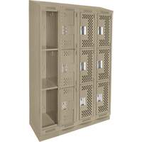 Clean Line Lockers, 3 -tier, Bank of 4, 48" x 18" x 82", Steel, Beige, Rivet (Assembled), Perforated Absolute Business Supply