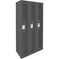 Clean Line Lockers, Bank of 3, 36" x 15" x 72", Steel, Charcoal, Rivet (Assembled), Perforated Absolute Business Supply