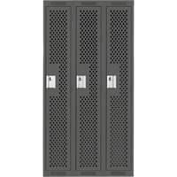Clean Line Lockers, Bank of 3, 36" x 15" x 72", Steel, Charcoal, Rivet (Assembled), Perforated Absolute Business Supply
