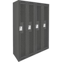 Clean Line Lockers, Bank of 4, 48" x 15" x 72", Steel, Charcoal, Rivet (Assembled), Perforated Absolute Business Supply