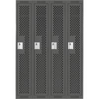 Clean Line Lockers, Bank of 4, 48" x 15" x 72", Steel, Charcoal, Rivet (Assembled), Perforated Absolute Business Supply
