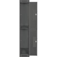 Clean Line Lockers, 2 -tier, 12" x 15" x 72", Steel, Charcoal, Rivet (Assembled), Perforated Absolute Business Supply