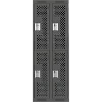 Clean Line Lockers, 2 -tier, Bank of 2, 24" x 15" x 72", Steel, Charcoal, Rivet (Assembled), Perforated Absolute Business Supply