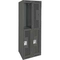 Clean Line Lockers, 2 -tier, Bank of 2, 24" x 15" x 72", Steel, Charcoal, Rivet (Assembled), Perforated Absolute Business Supply