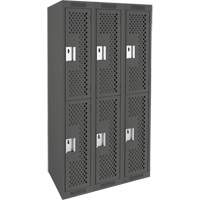 Clean Line Lockers, 2 -tier, Bank of 3, 36" x 15" x 72", Steel, Charcoal, Rivet (Assembled), Perforated Absolute Business Supply