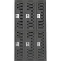 Clean Line Lockers, 2 -tier, Bank of 3, 36" x 15" x 72", Steel, Charcoal, Rivet (Assembled), Perforated Absolute Business Supply