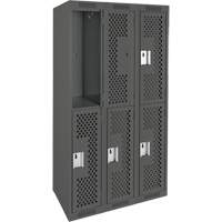 Clean Line Lockers, 2 -tier, Bank of 3, 36" x 15" x 72", Steel, Charcoal, Rivet (Assembled), Perforated Absolute Business Supply