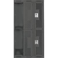 Clean Line Lockers, 2 -tier, Bank of 3, 36" x 15" x 72", Steel, Charcoal, Rivet (Assembled), Perforated Absolute Business Supply