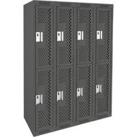 Clean Line Lockers, 2 -tier, Bank of 4, 48" x 15" x 72", Steel, Charcoal, Rivet (Assembled), Perforated Absolute Business Supply