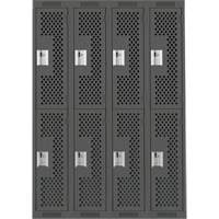 Clean Line Lockers, 2 -tier, Bank of 4, 48" x 15" x 72", Steel, Charcoal, Rivet (Assembled), Perforated Absolute Business Supply