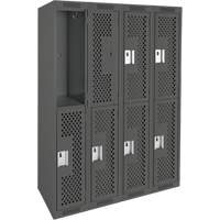 Clean Line Lockers, 2 -tier, Bank of 4, 48" x 15" x 72", Steel, Charcoal, Rivet (Assembled), Perforated Absolute Business Supply